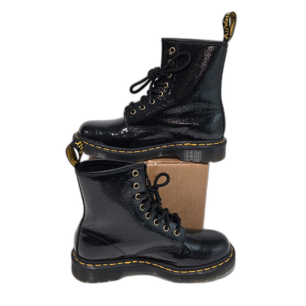 Dr. Martens 1460 Distressed Patent Leather Boots | Women's Size 7 | Glossy Black